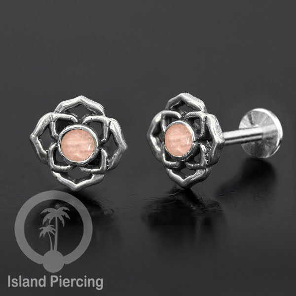 Piercing Labret Silver 925, paku Stainless Steel, pilihan Batu asli atau Kerang Laut
