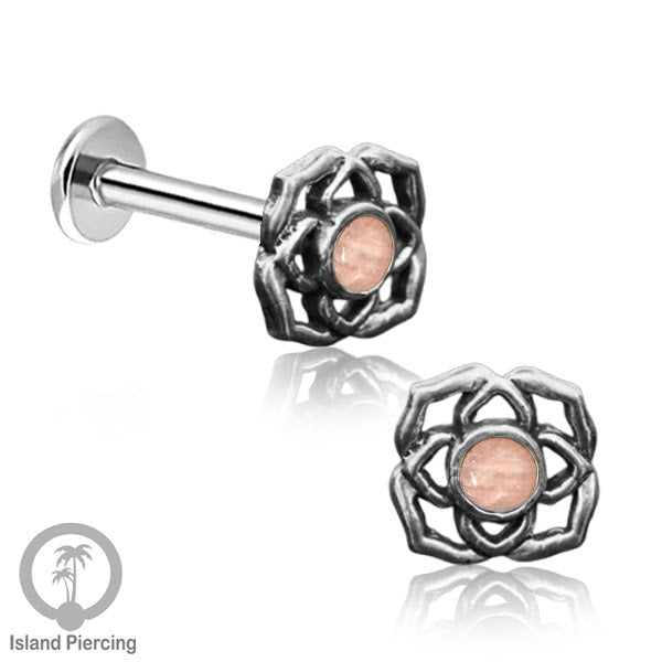 Piercing Labret Silver 925, paku Stainless Steel, pilihan Batu asli atau Kerang Laut