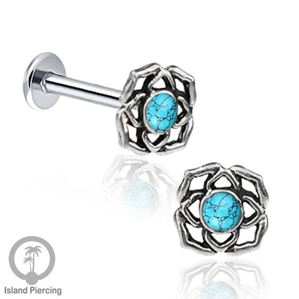 Piercing Labret Silver 925, paku Stainless Steel, pilihan Batu asli atau Kerang Laut