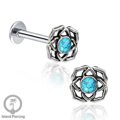 Piercing Labret Silver 925, paku Stainless Steel, pilihan Batu asli atau Kerang Laut