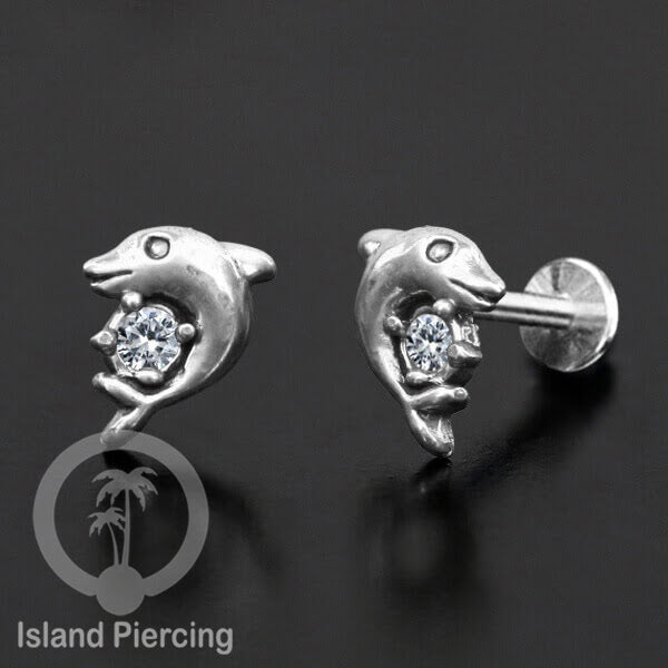 Piercing Stainless Steel Labret dengan kepala Silver 925 cocok untuk Tragus, Daith and Flat piercing
