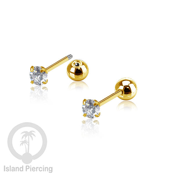 Labret bola dengan kristal stainless steel warna gold helix tragus piercing