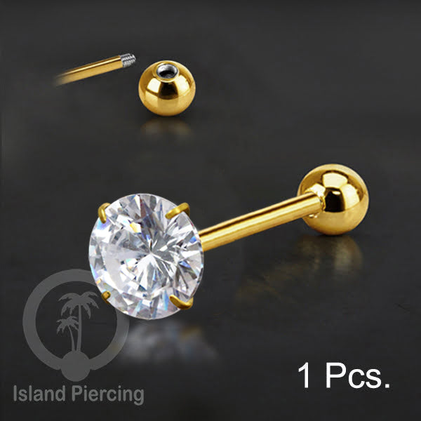 Labret bola dengan kristal stainless steel warna gold helix tragus piercing