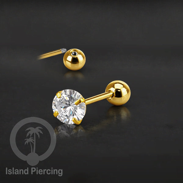 Labret bola dengan kristal stainless steel warna gold helix tragus piercing