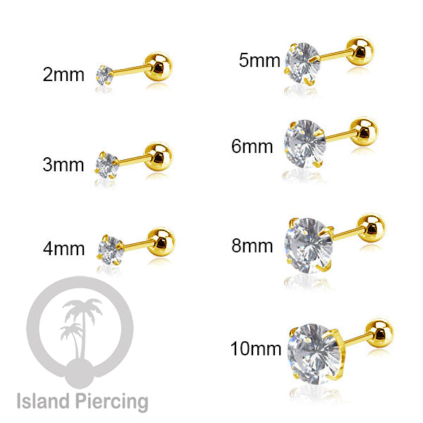 Labret bola dengan kristal stainless steel warna gold helix tragus piercing