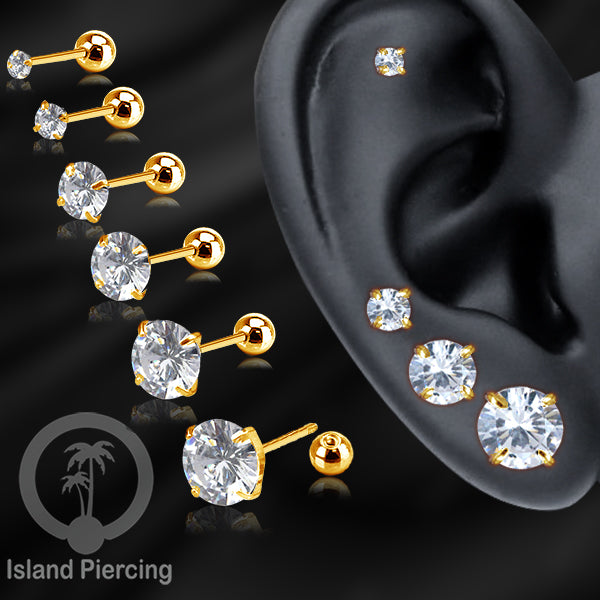 Labret bola dengan kristal stainless steel warna gold helix tragus piercing