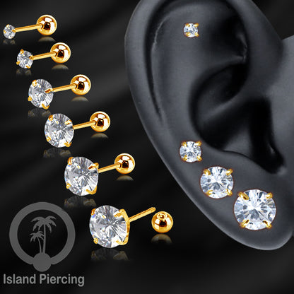 Labret bola dengan kristal stainless steel warna gold helix tragus piercing