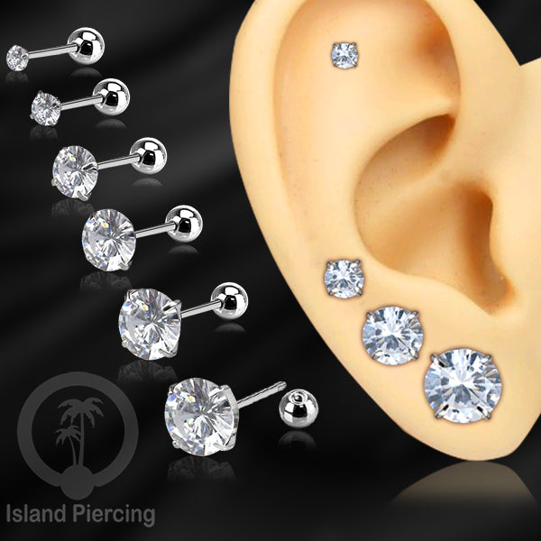 Labret bola dengan kristal stainless steel warna silver helix tragus piercing