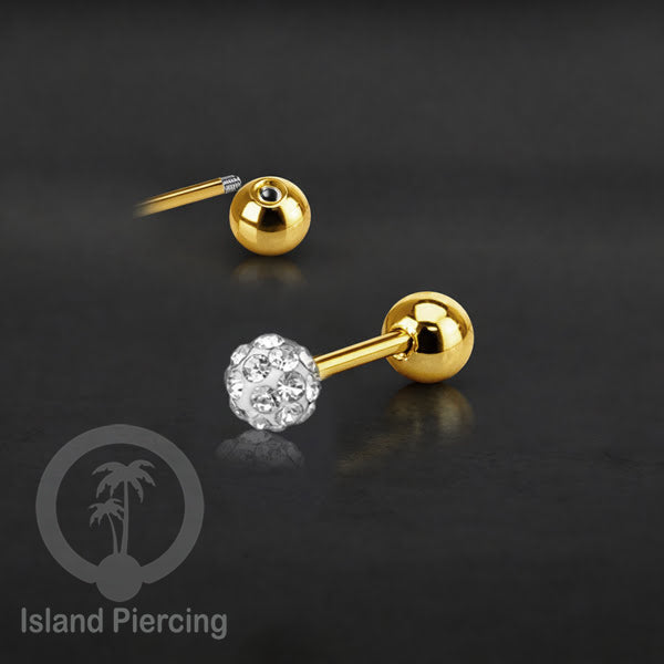 Labret bola stainless steel warna gold dengan bola multi kristal cocok tindik helix tragus piercing