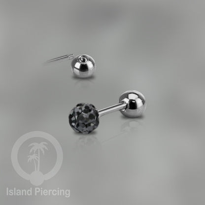 Labret bola stainless steel warna silver dengan bola multi kristal cocok tindik helix tragus piercing