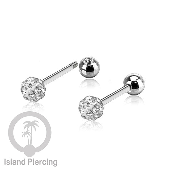 Labret bola stainless steel warna silver dengan bola multi kristal cocok tindik helix tragus piercing