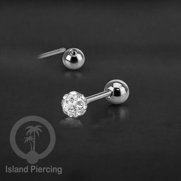Labret bola stainless steel warna silver dengan bola multi kristal cocok tindik helix tragus piercing
