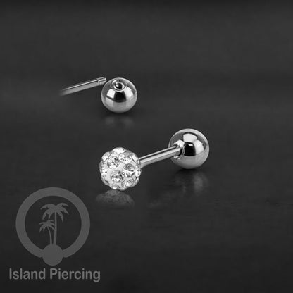 Labret bola stainless steel warna silver dengan bola multi kristal cocok tindik helix tragus piercing