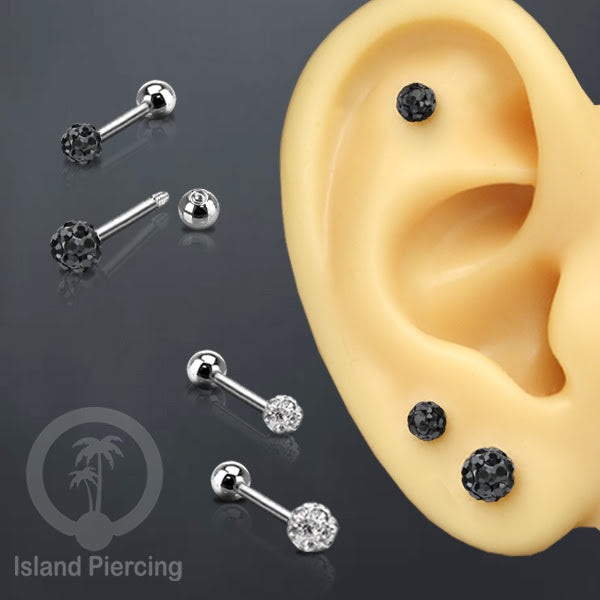 Labret bola stainless steel warna silver dengan bola multi kristal cocok tindik helix tragus piercing