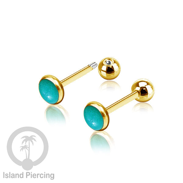 Labret bola stainless steel warna gold dengan warna resin/epoxy cocok tindik telinga helix tragus piercing