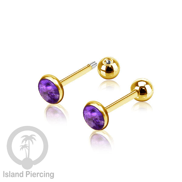 Labret bola stainless steel warna gold dengan warna resin/epoxy cocok tindik telinga helix tragus piercing