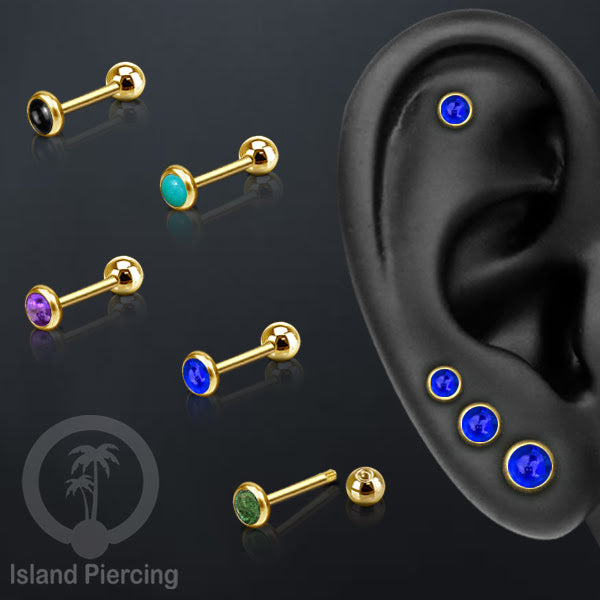 Labret bola stainless steel warna gold dengan warna resin/epoxy cocok tindik telinga helix tragus piercing