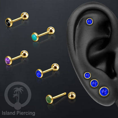 Labret bola stainless steel warna gold dengan warna resin/epoxy cocok tindik telinga helix tragus piercing