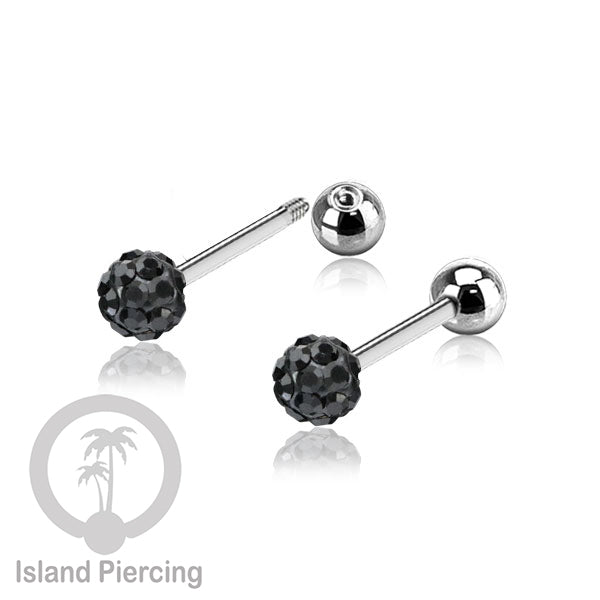 Labret bola stainless steel warna silver dengan bola multi kristal cocok tindik helix tragus piercing