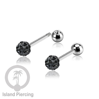 Labret bola stainless steel warna silver dengan bola multi kristal cocok tindik helix tragus piercing