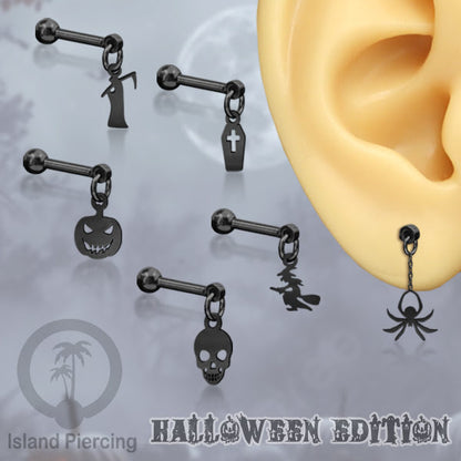 Ball Labret Body Piercing warna hitam Tindik anting dengan charm Halloween jewelry, anting tengkorak, peti etc