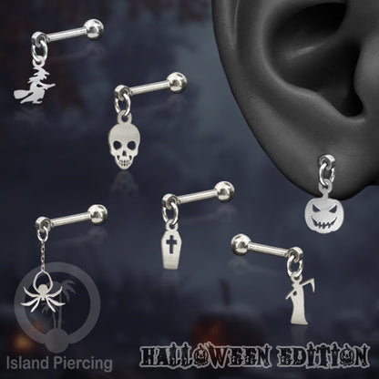 Ball Labret Body Piercing Stainless warna silver Tindik anting dengan charm Halloween jewelry, anting tengkorak, peti