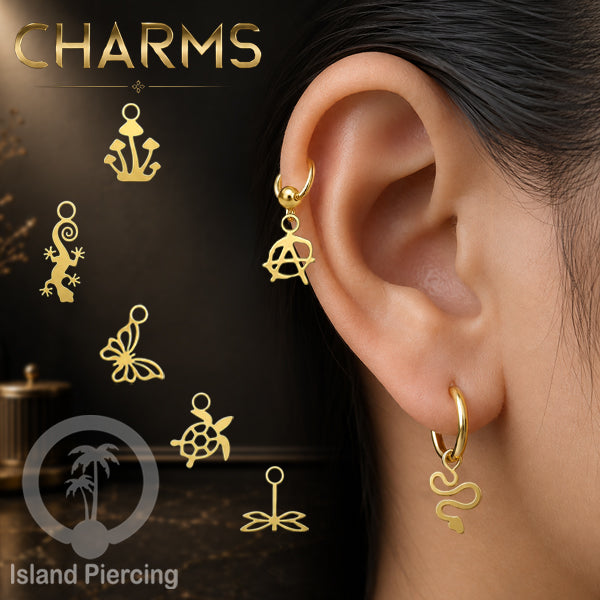 Piercing Charm Liotin Stainless warna gold yang bisa dipasang di Tindik dasar semua model tersedia di toko Island Piercing