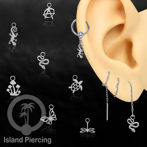 Piercing Charm Liotin Stainless warna silver yang bisa pasang di Tindik dasar semua model tersedia di toko Island Piercing