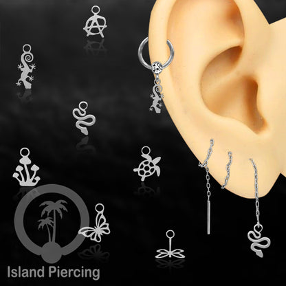 Piercing Charm Liotin Stainless warna silver yang bisa pasang di Tindik dasar semua model tersedia di toko Island Piercing