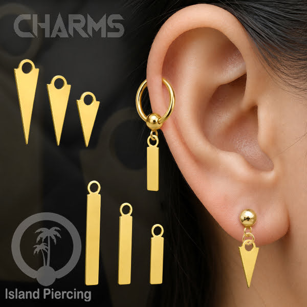 Pesona perhiasan tubuh sebagai spike warna emas, untuk dekorasi anting tindik dan perhiasan biasa.