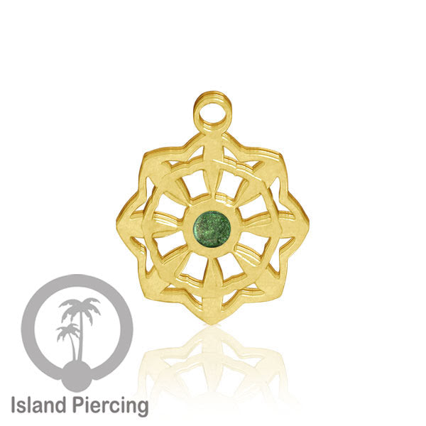 Liontin perhiasan tindik stainless warna gold, Body Jewelry charm, dengan kristal dan epoxy.