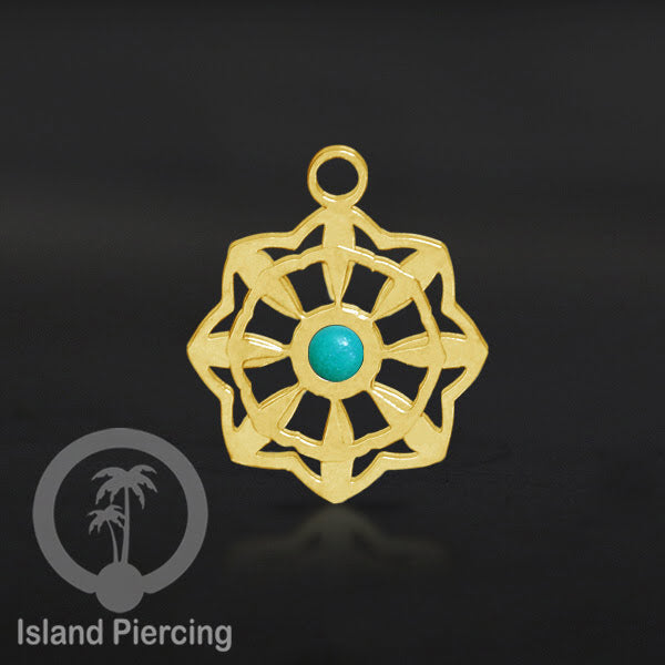 Liontin perhiasan tindik stainless warna gold, Body Jewelry charm, dengan kristal dan epoxy.