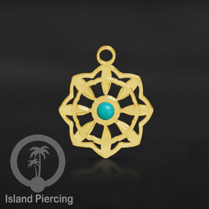 Liontin perhiasan tindik stainless warna gold, Body Jewelry charm, dengan kristal dan epoxy.