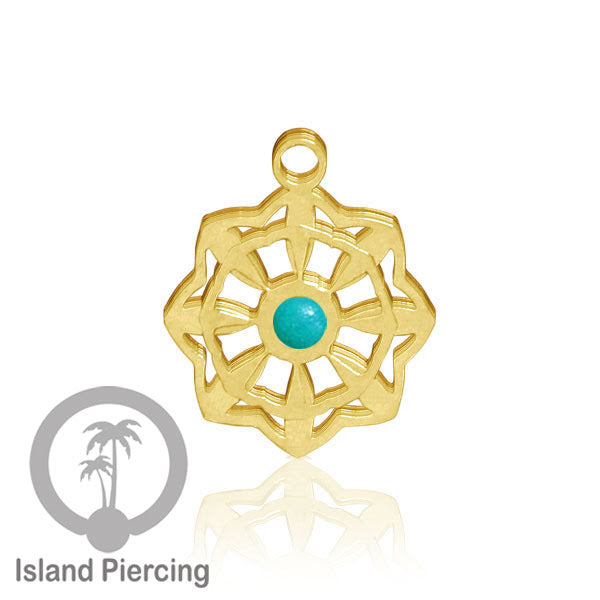 Liontin perhiasan tindik stainless warna gold, Body Jewelry charm, dengan kristal dan epoxy.