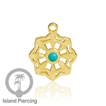 Liontin perhiasan tindik stainless warna gold, Body Jewelry charm, dengan kristal dan epoxy.