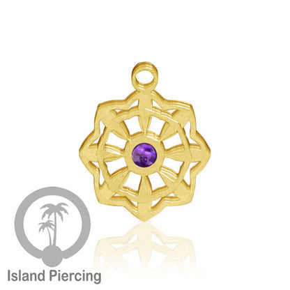 Liontin perhiasan tindik stainless warna gold, Body Jewelry charm, dengan kristal dan epoxy.