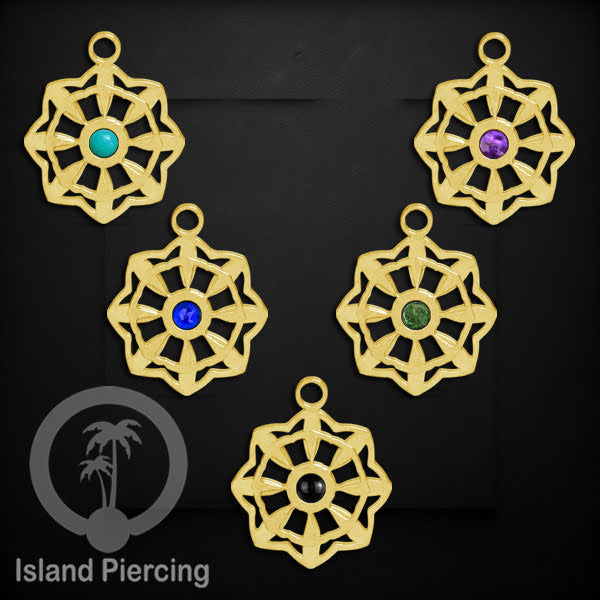 Liontin perhiasan tindik stainless warna gold, Body Jewelry charm, dengan kristal dan epoxy.