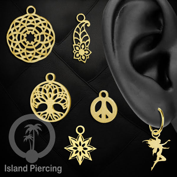 Body Jewelry Charm, liotin kecil, Stainless charm, steel charm, bracelet charm, warna gold.