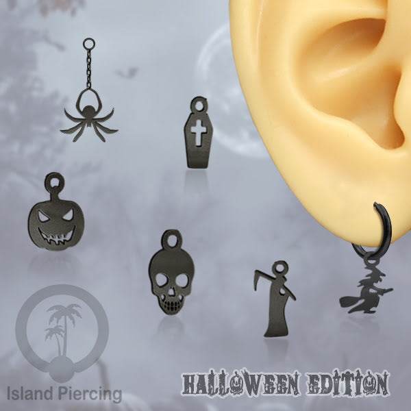 Body Jewelry Charm Stainless Liotin model Halloween Gothic jewelry warna hitam, tengkorak sihir peti...