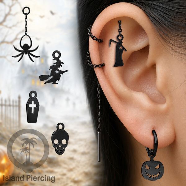 Pesona Perhiasan Tubuh Stainless Liotin model Halloween Perhiasan Gotik warna hitam, tengkorak sihir peti...
