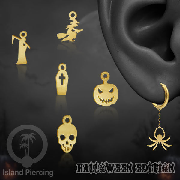 Body Jewelry Charm Stainless Liotin model Halloween Gothic jewelry warna gold, tengkorak sihir peti...