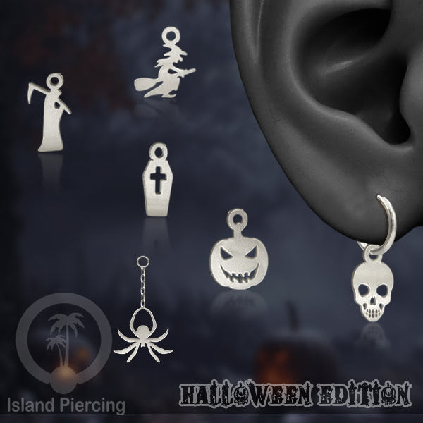 Body Jewelry Charm Stainless Liotin model Halloween Gothic jewelry warna silver, tengkorak sihir peti...
