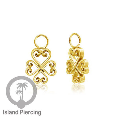 Piercing Charm Liotin Stainless warna silver yang dekorasi pakai tangan dengan potongan hati baja kecil