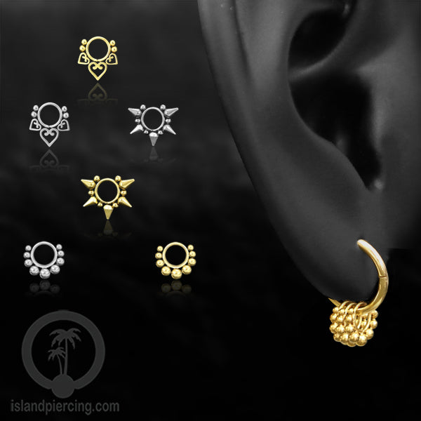 Piercing Charm Liotin Stainless warna silver &amp; gold yang tertutup khusus Stacking ring model segment ring yang di pasang banyak.