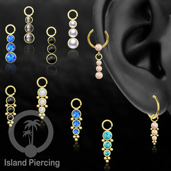 Piercing Charm yang Liotin Stainless manis warna gold dengan 3 batu banyak variasi warna