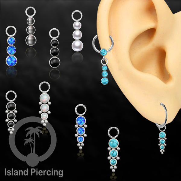 Piercing Charm yang Liotin Stainless manis warna silver dengan 3 batu banyak variasi warna