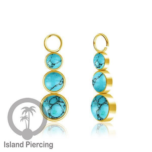 Piercing Charm yang Liotin Stainless manis warna gold dengan 3 batu banyak variasi warna