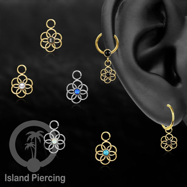 Piercing Charm yang Liotin Stainless bentuk flower of Life dengan batu kecil