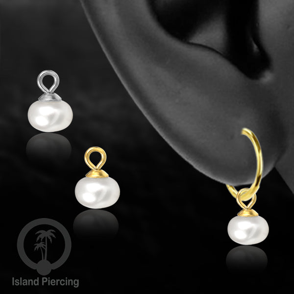 Body Jewelry Charm stainless liontin mutiara putih asli dengan gantungan warna gold dan silver