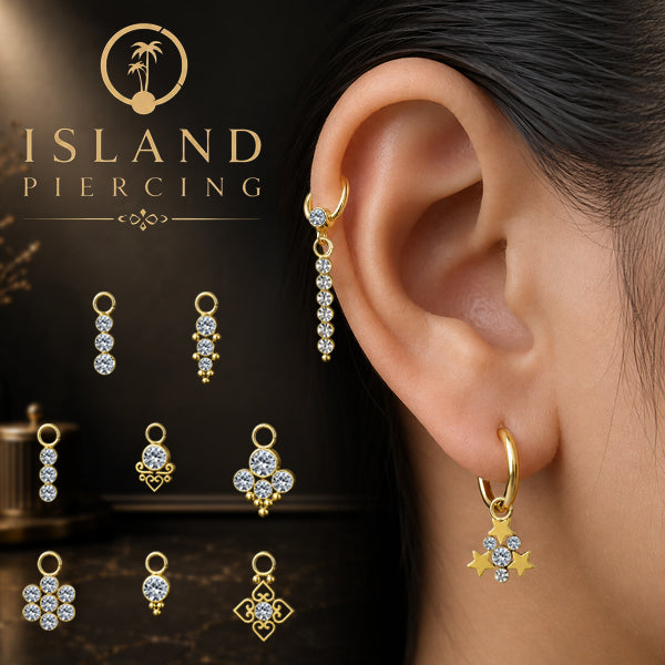 Koleksi Charm yang Liotin Piercing Stainless warna gold sangat mewah dengan Kristal Zircon